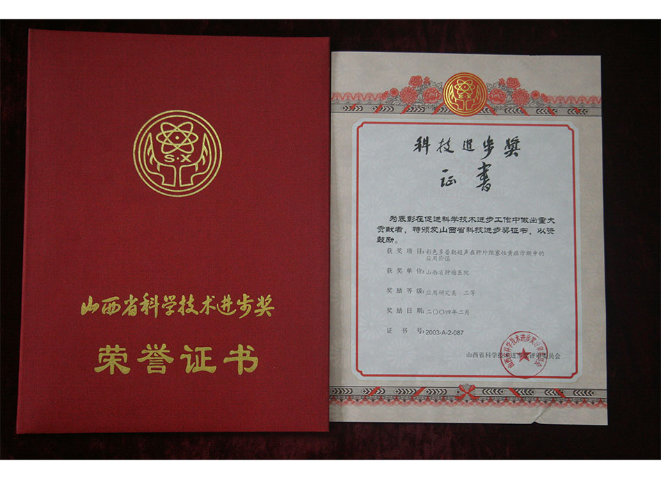 省级集体荣誉2004年2月彩色多普勒超声在肝外阻断性黄疸诊断中的应用价值获应用研究类二等奖