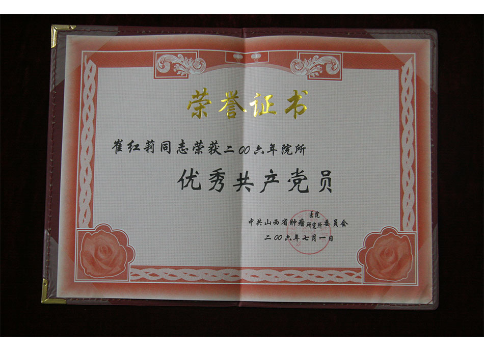 院级个人荣誉2006年7月1日崔红莉同志获2006年度院所#共产党员
