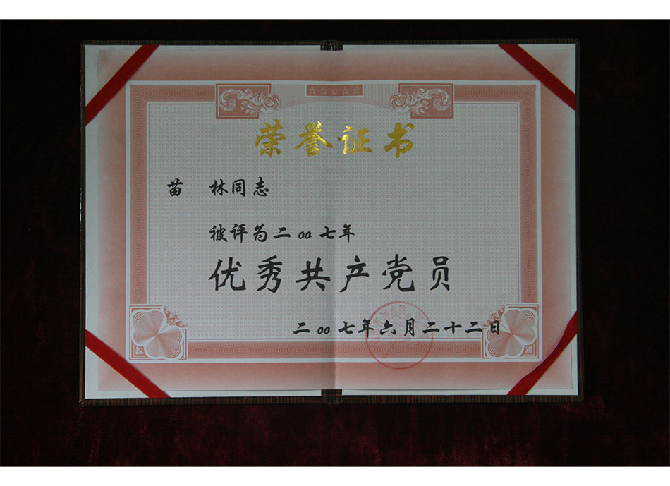 院级个人荣誉2007年6月22日苗林同志被评为2007年#共产党员